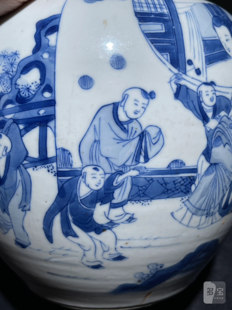 清康熙 青花四妃十六子纹罐 - 图8